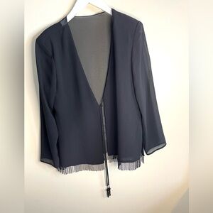 Vintage R&M Richards Black Fringe Festive Beaded Women's Jacket Kimono